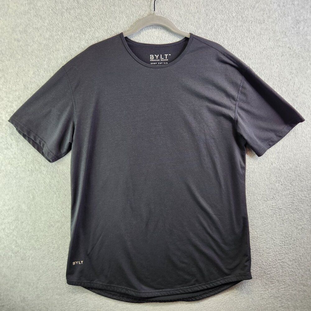 BYLT Shirt Mens XL Black Premium Basics Drop Cut Tee Workout Gym Athletic Muscle